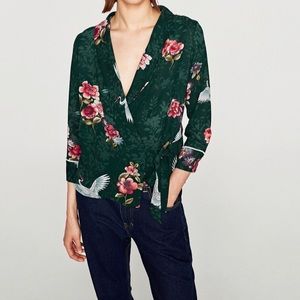 Zara green printed wrap top